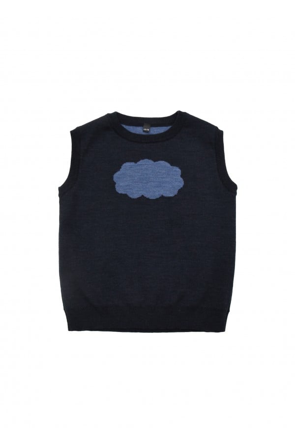 Vest blue merino wool with cloud