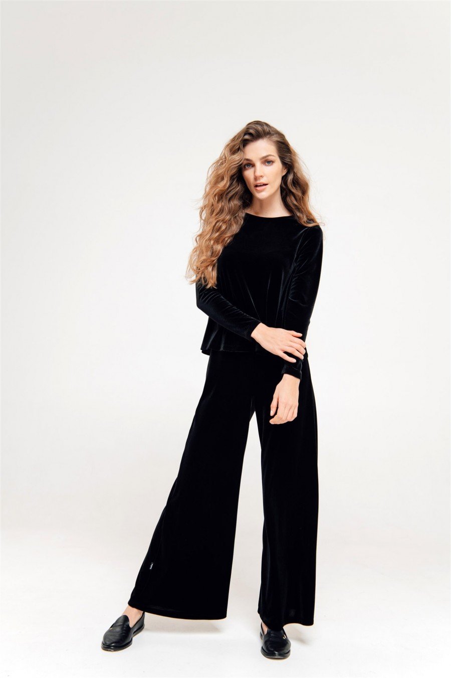 Pants black velvet for female FW23282