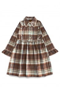 Dress flanel with ruffles and collar  brown/blue checkers