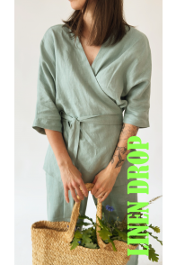 Blouse green linen