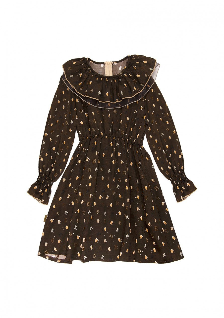 Dress brown with popcorn print FW23300L