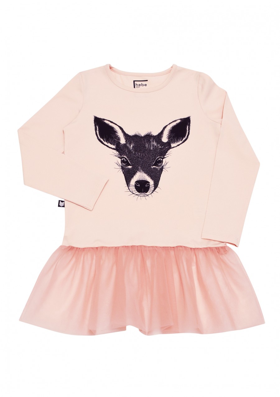 Top soft pink with deer and tulle ruffle FW19134L