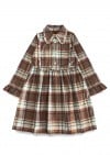 Dress flanel with ruffles and collar  brown/blue checkers 0325_F25099