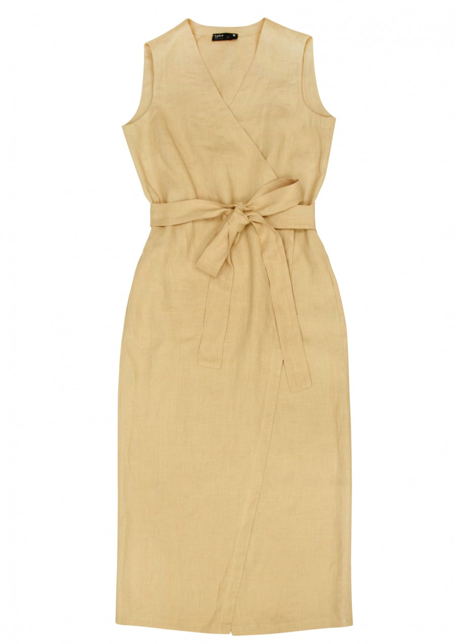 Dress over wrap beige linen for female SS20214