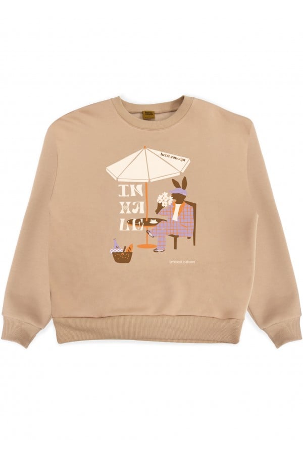 Sweater sand brown with Inhale print for adult