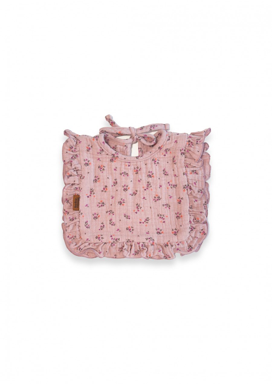 Bib baby with a ruffle pink floral print muslin 0004_F25129