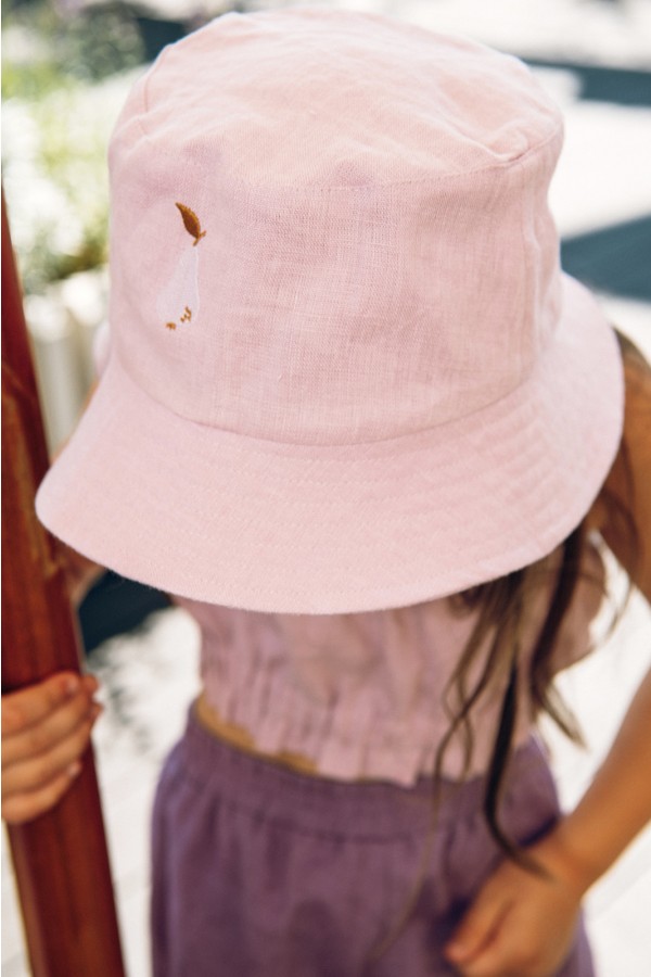 Hat linen light violet  with embroidery SS24116