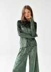 Top green festive velvet with and subtle thumbhole cuffs, women FW24193