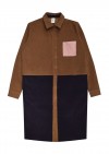 Shirt dress corduroy brown and dark blue with pink pocket for female FW21156