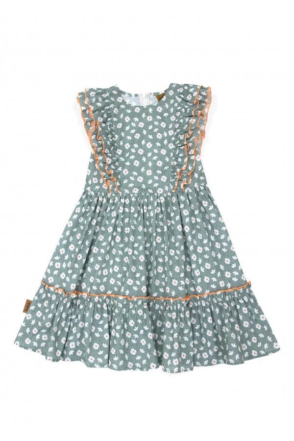 Dress  cotton green with flowers print SS24030L