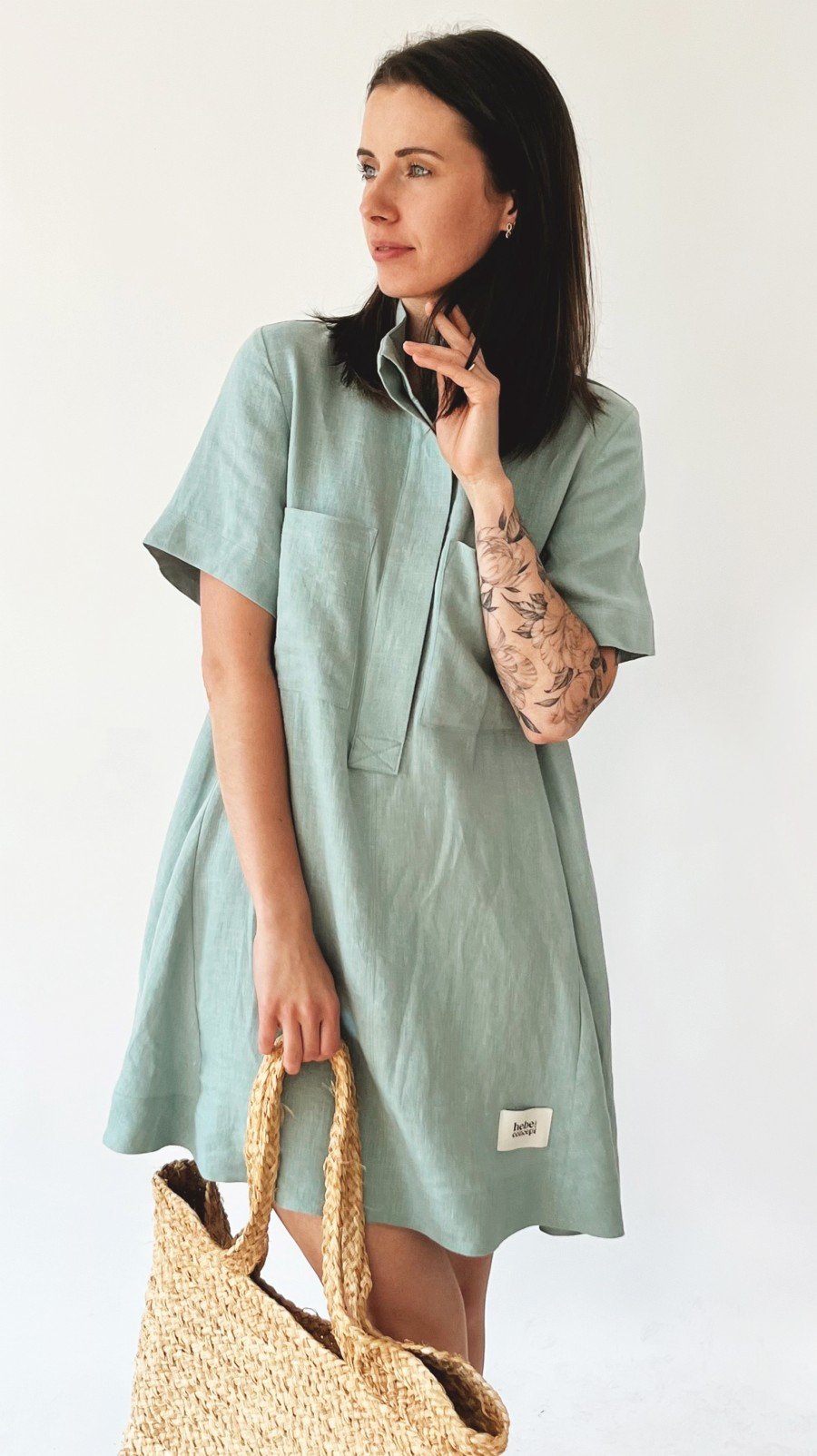 Dress short green linen 0352_S25417