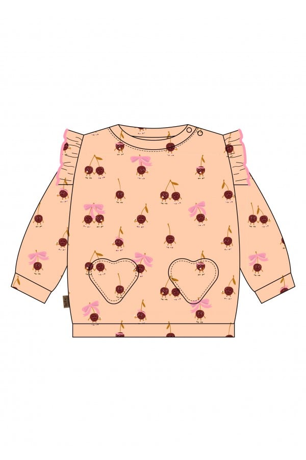 Sweater with cherry love allover print and pockets