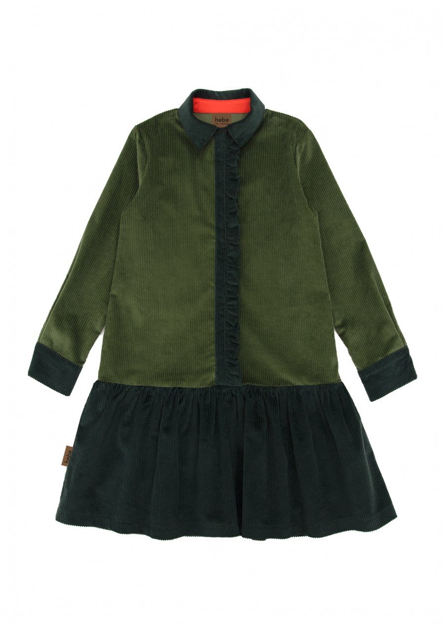 Dress green corduroy with ruffle FW23171