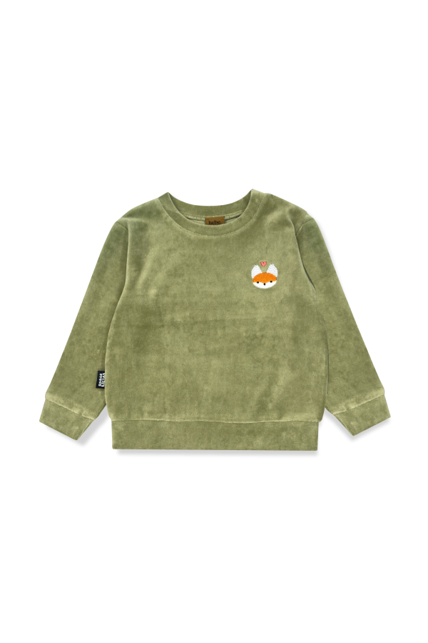 Green velvet sweater with embroidered Tuta's fox 0390_TUT008