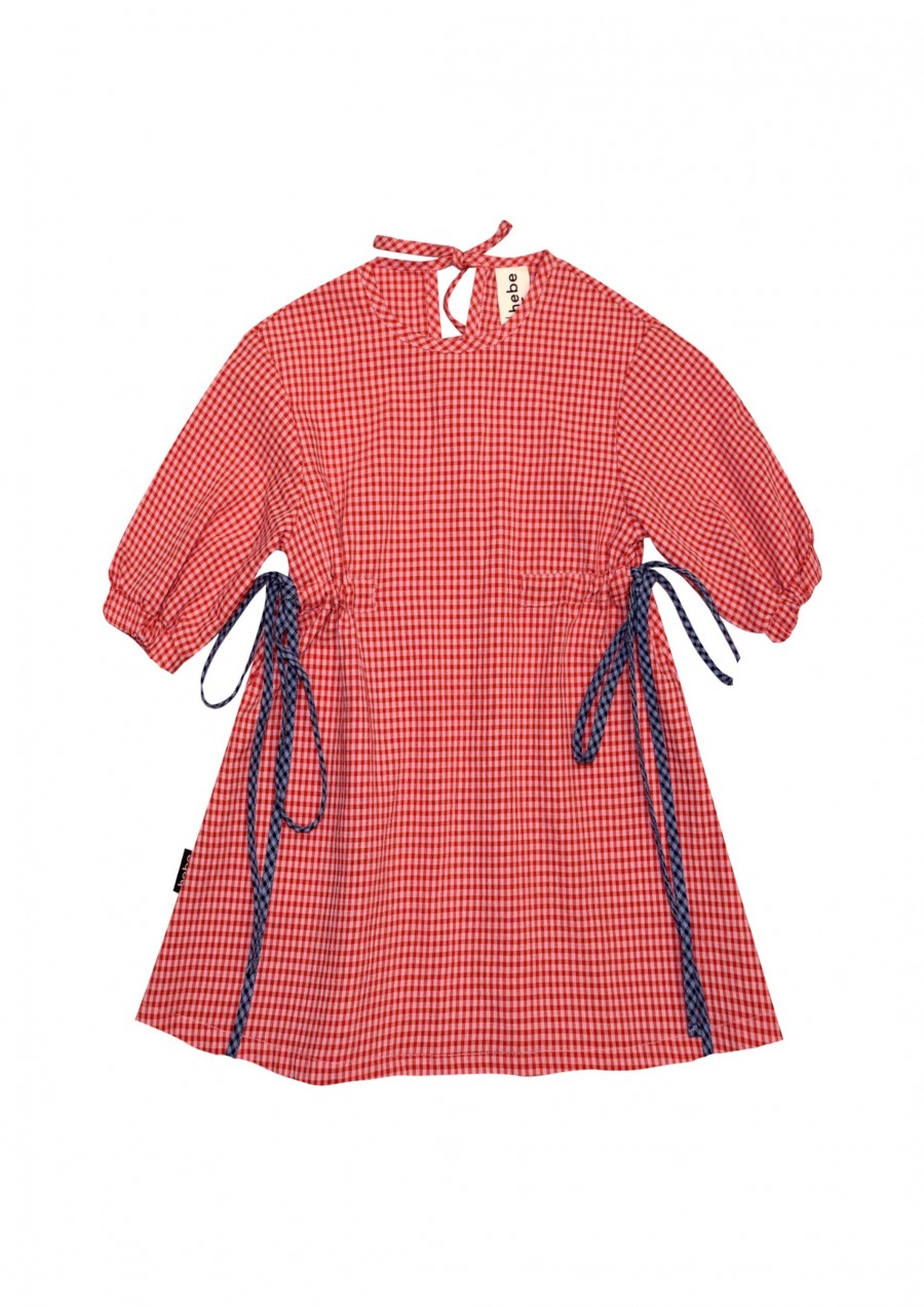 Dress red and pink checkered with sleeves SS21158
