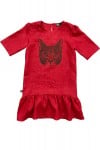 Red linen dress with a  cat MKL2001