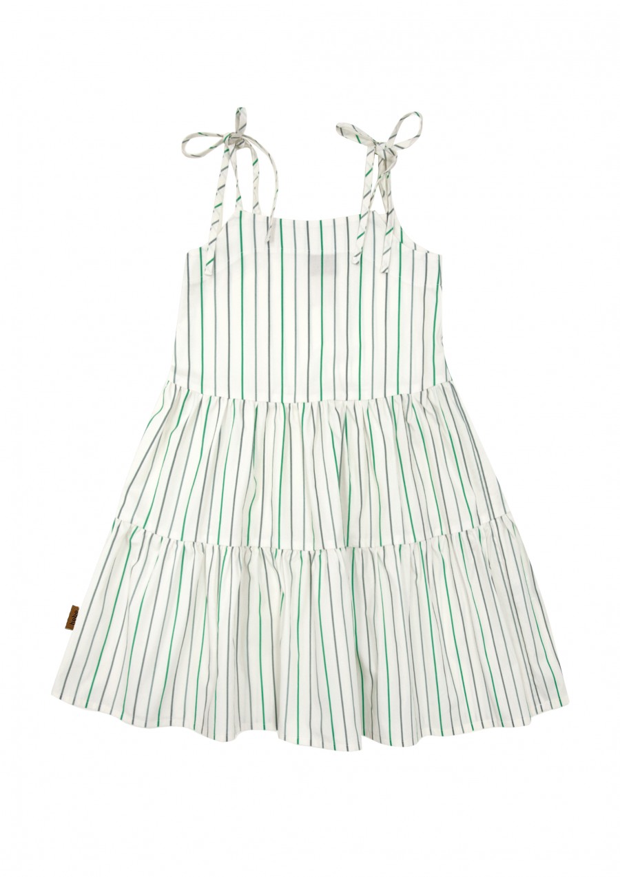 Dress cotton off-white with green stripes print SS24044L