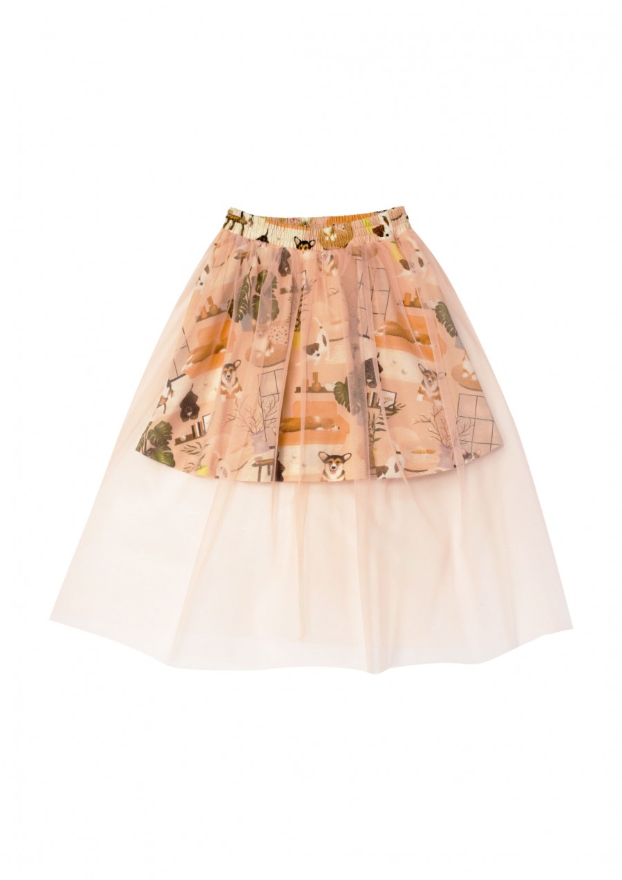 Skirt with tulle, Parisian home print FW21381L