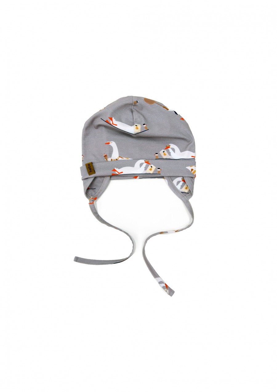 Hat with ears grey with goose print SS24080