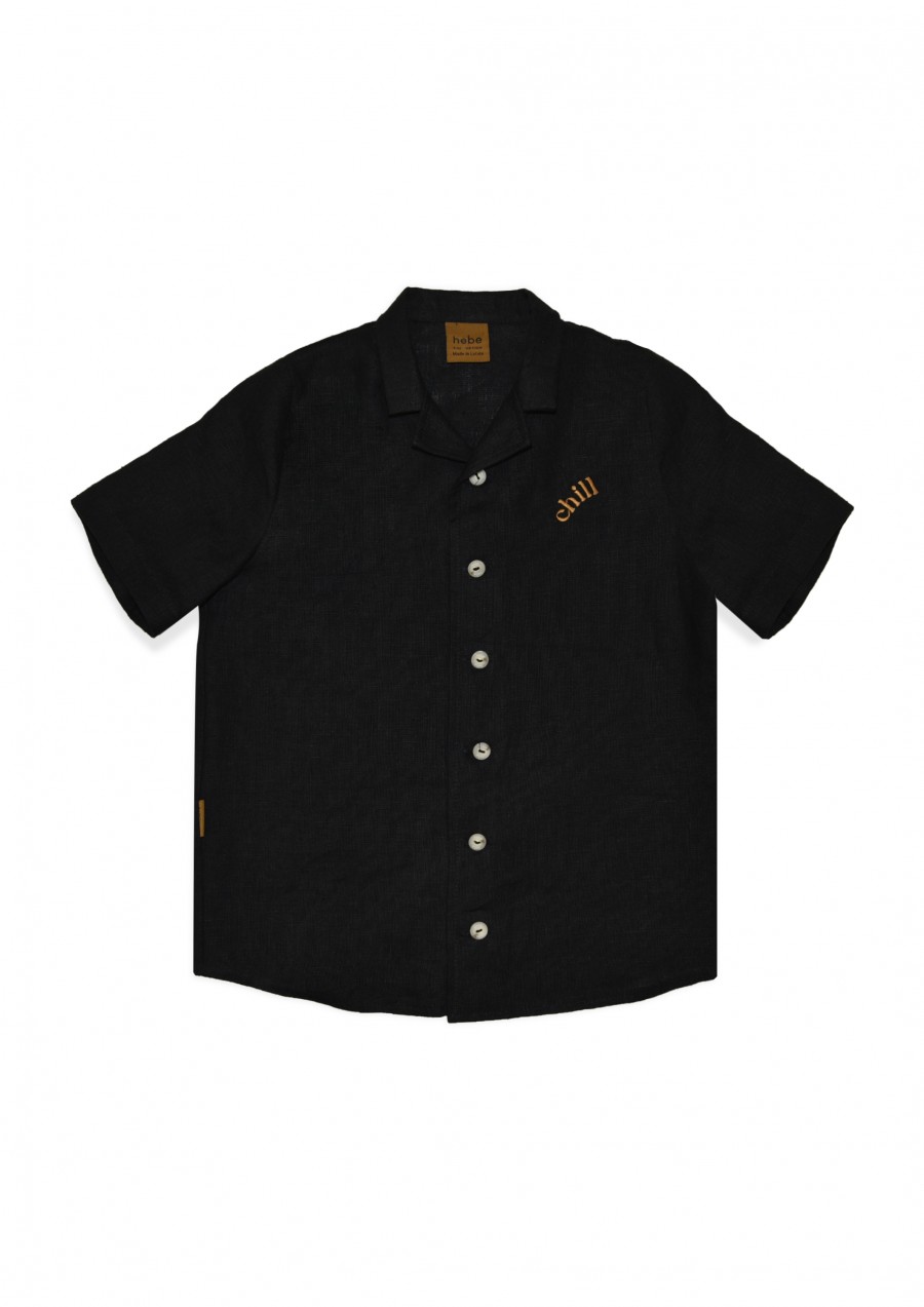 Shirt linen black with embroidery SS24276L