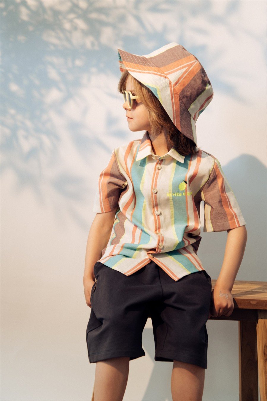 Shirt with summer stripes and embroidery for boy SS23321