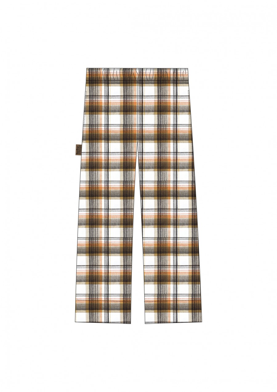 Wide pants yellow checkered flanel, women FW24192