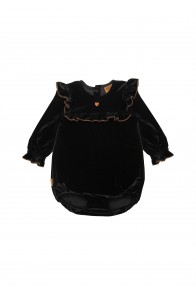 Body dress black festive velvet with ruffles and heart embroidery