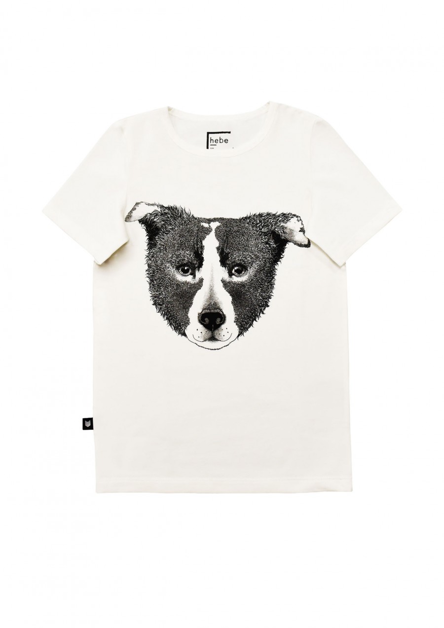 Adult white top with a dog ATO1012