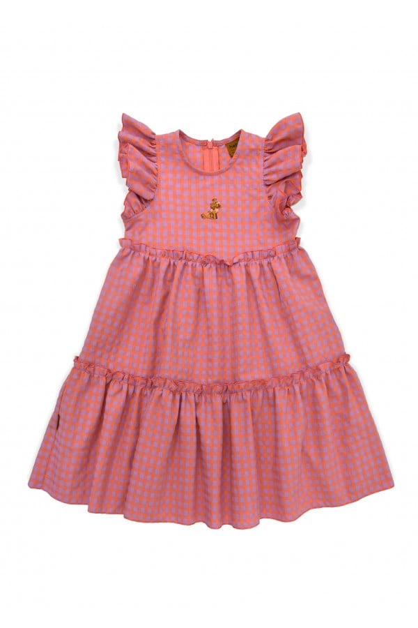 Dress cotton with pink check and embroidery SS24192