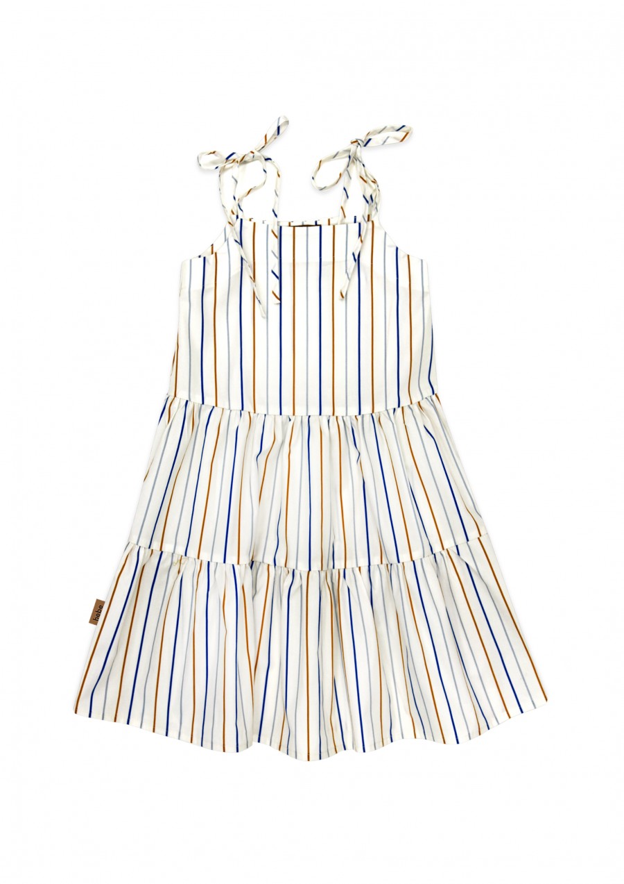 Dress cotton off-white with blue stripes print SS24297L