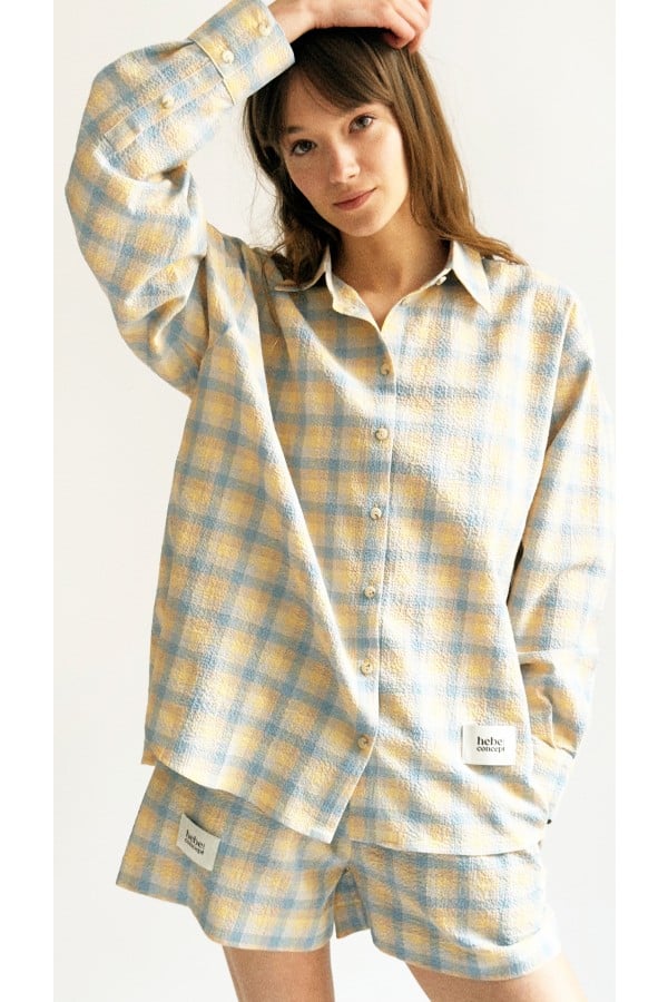 Shirt blue yellow checkered 0086_S25370