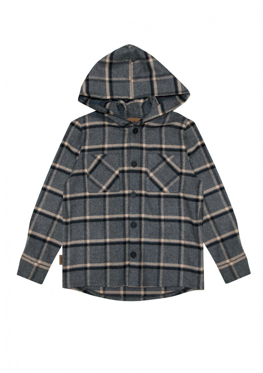 Shirt with grey checks and hood FW23212