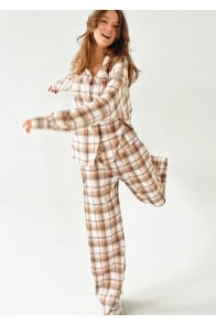 Wide pants yellow checkered flanel, women