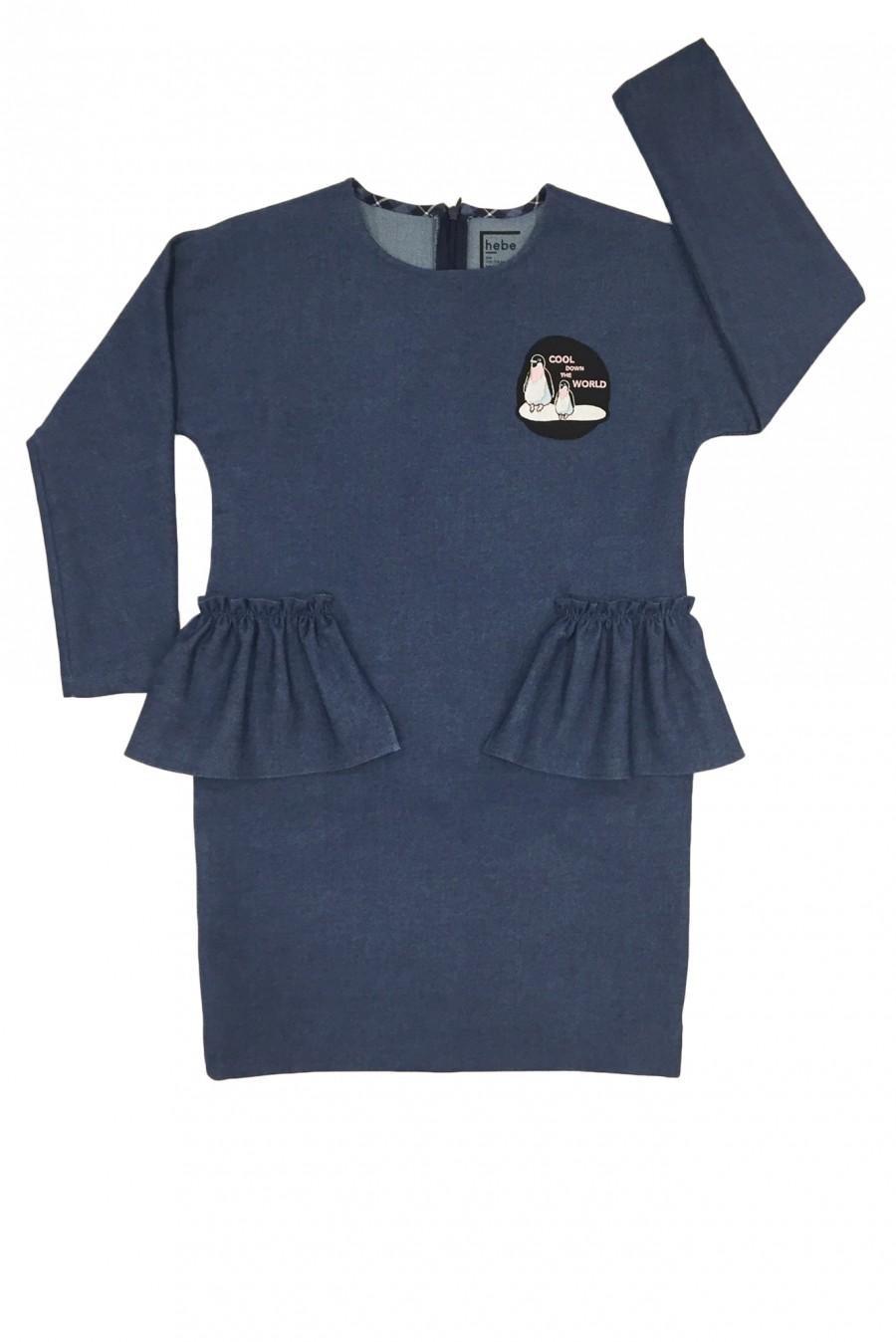 Denim dress with ruffles and embrodiery MKL1012