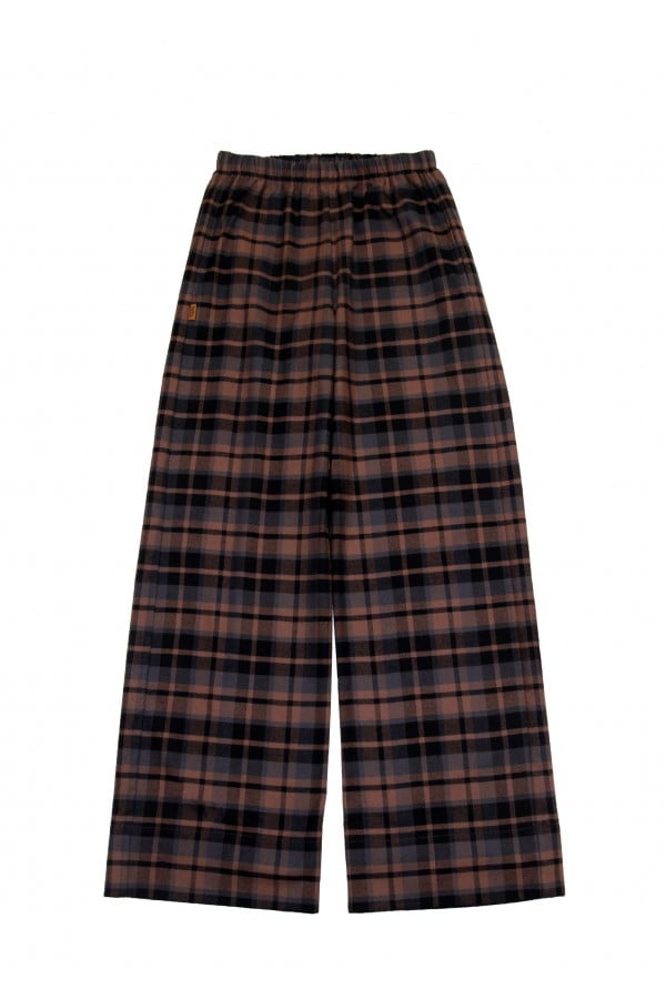 Wide pants brown checkered flanel (tall) FW24229