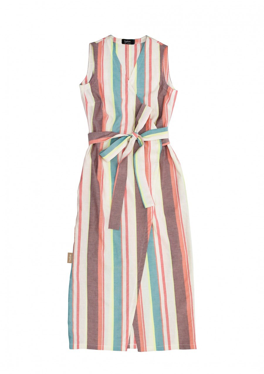 Wrap dress with summer stripes for female SS23323