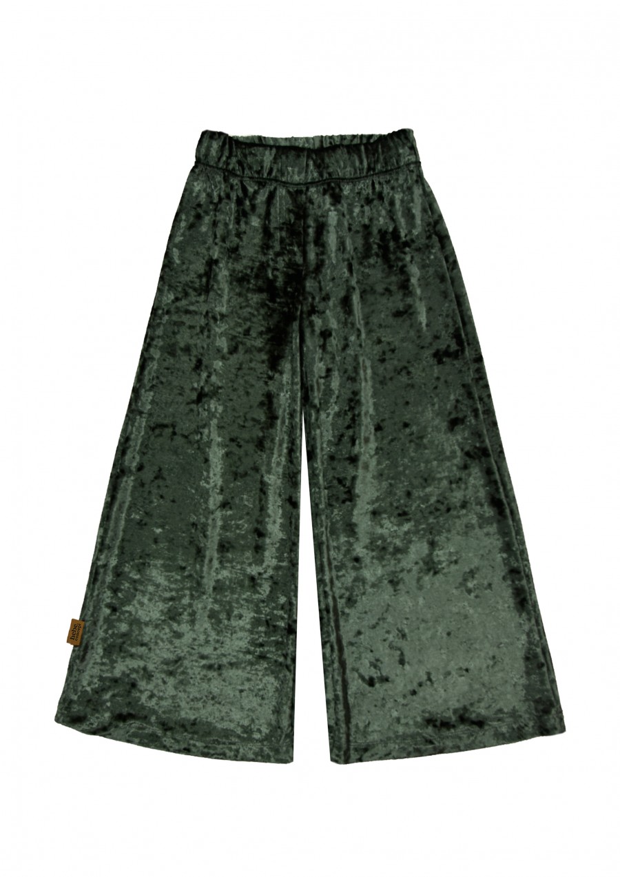 Pants wide green festive velvet, women FW24194