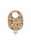 Baby bib with pacifier holder, floral mustard print FW21394