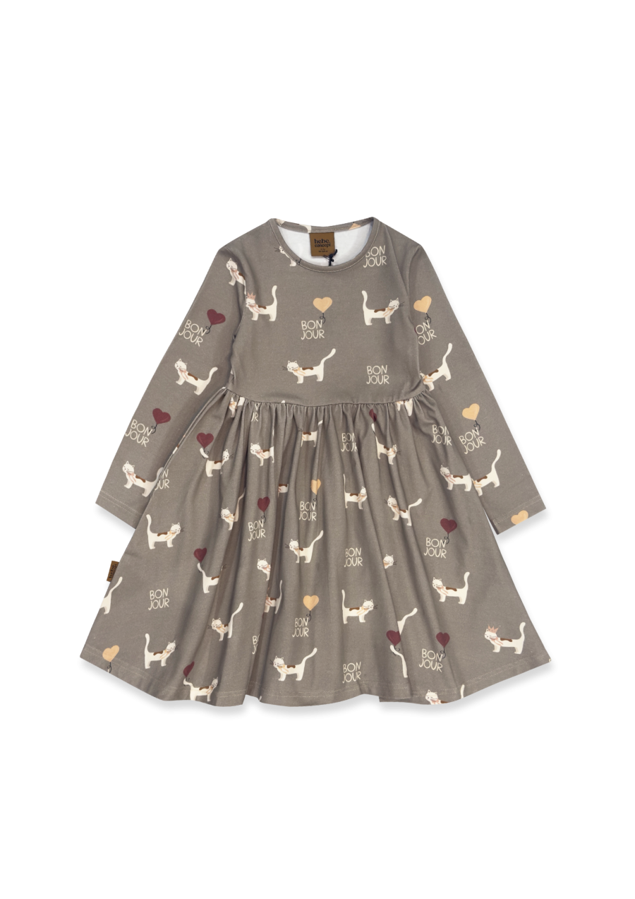Dress grey with all-over cat print 0314_F25335