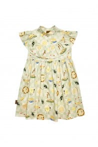 Dress with green and yellow checkers allover print