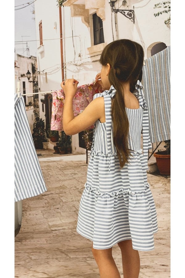 Dress with blue stripes and embroidery 0078_S25259