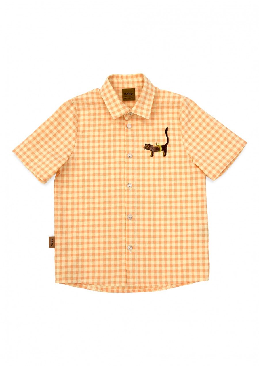 Shirt cotton with yellow check and embroidery SS24065