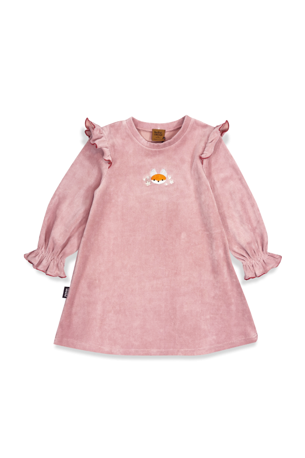 Pink velvet dress with wings and embroidered Tuta's fox 0395_TUT004