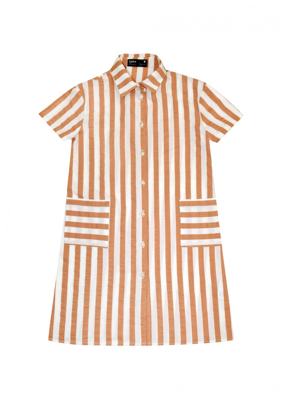 Shirt dress with sandy brown stripes SS21247L