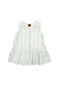 Blouse cotton off-white with green stripes print