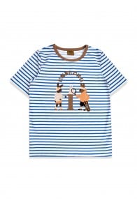Top off-white with blue stripes and Explorers print
