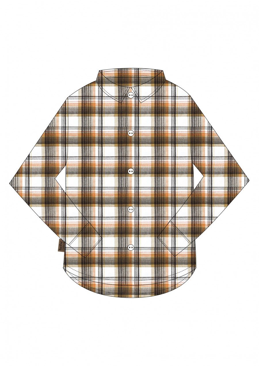 Shirt yellow checkered flanel with embroidery, women FW24191