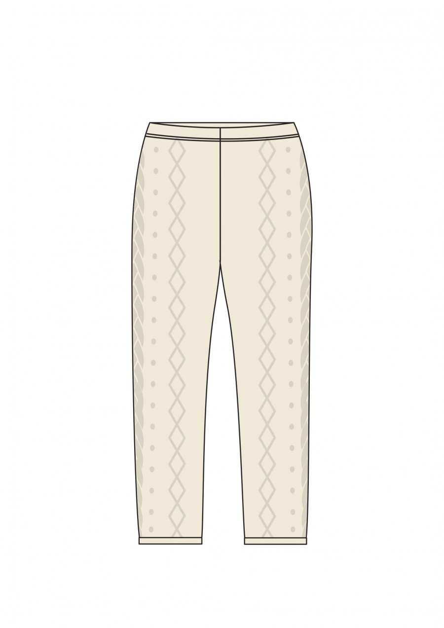 Warm pants white, merino wool with braids FW21431