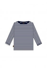 Striped top with snap buttons on the neck navy blue/ white stripes