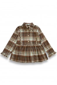 Blouse flannel with a collar and ruffles brown/blue checkers